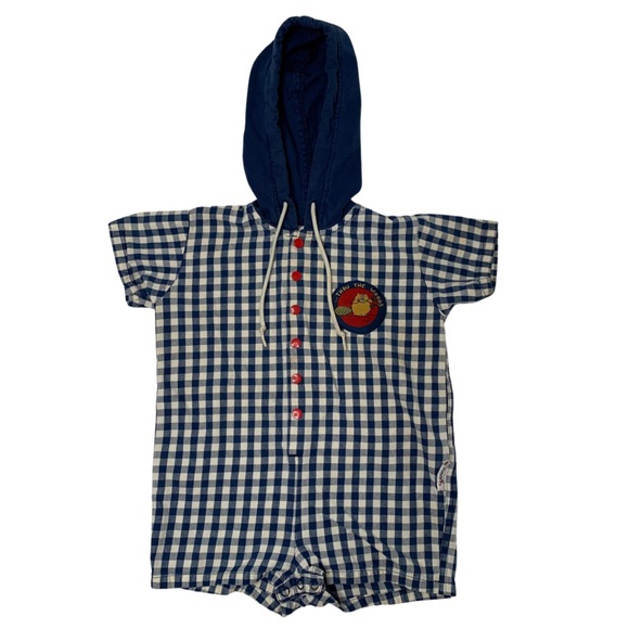 Rare VTG Sprocket’s Mervyns Blue & White Gingham Thru The Woods Baby Jumper 24mo - Picture 1 of 12